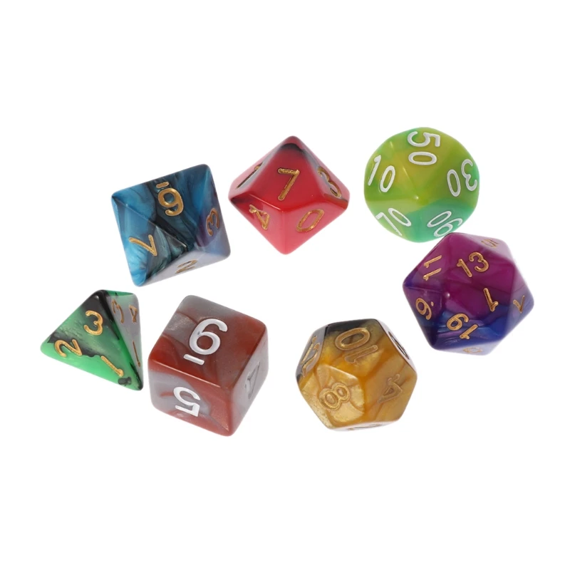 

7pcs/Set Dices Beads TRPG Games D4-D20 Multi-sided Colorful