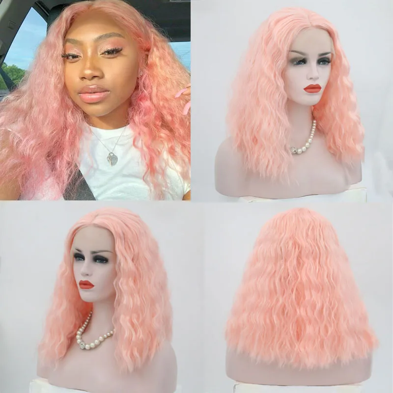 

AIMEYA светильник розовый синтетические волосы глубокая волна Синтетические волосы на кружеве парик для Для женщин Midlle часть высокое Темпера...