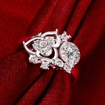 

European Popular Jewelry Elegant Ring Carved Petal Ring 2021 Fashion Red Zircon Ring
