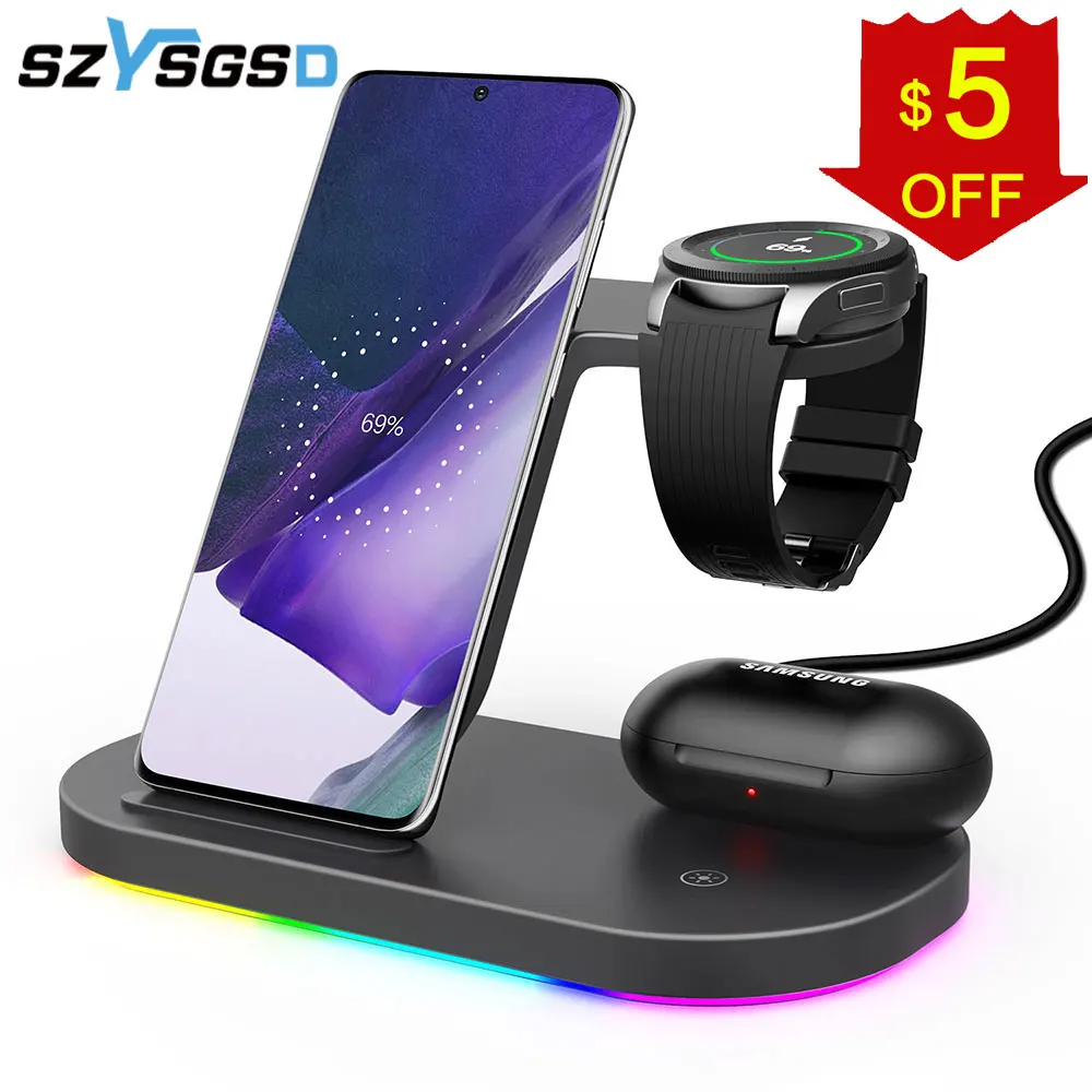 Беспроводные зарядные устройства 15 Вт подставка для Samsung Z Fold3 Flip3 S21 S20 Galaxy Watch 4 3