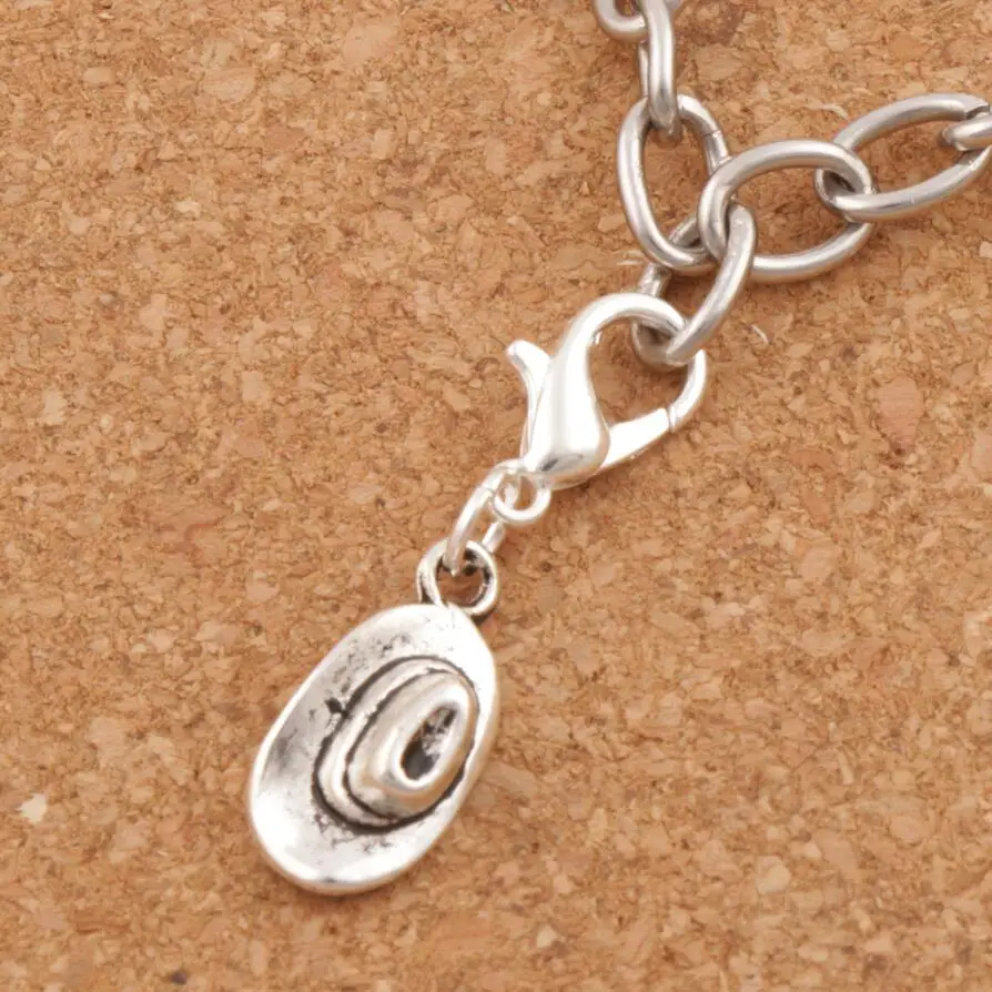 Cowboy Hat Lobster Claw Clasp Charm Beads 29.3x8.2mm 100pcs Zinc Alloy Jewelry DIY C409