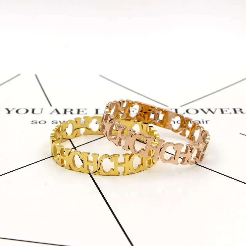 Лидер продаж модный Открытый браслет из нержавеющей стали 316L золотого цвета