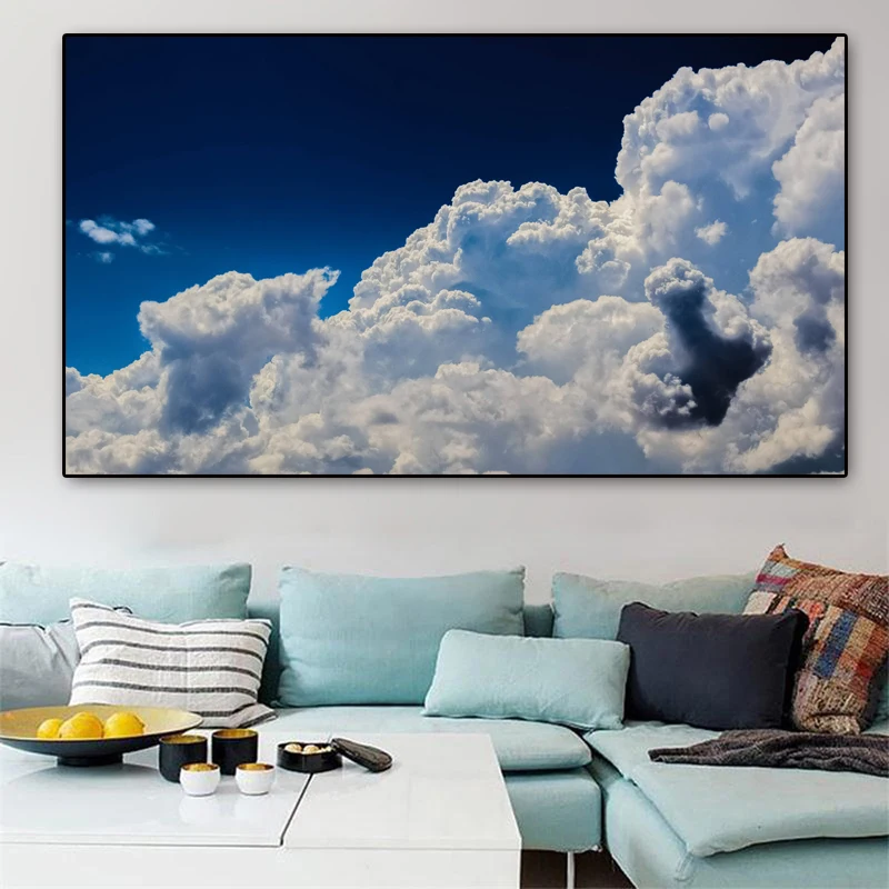 Пейзаж печати плакат Современный облачный синий рисунок неба напечатаны на