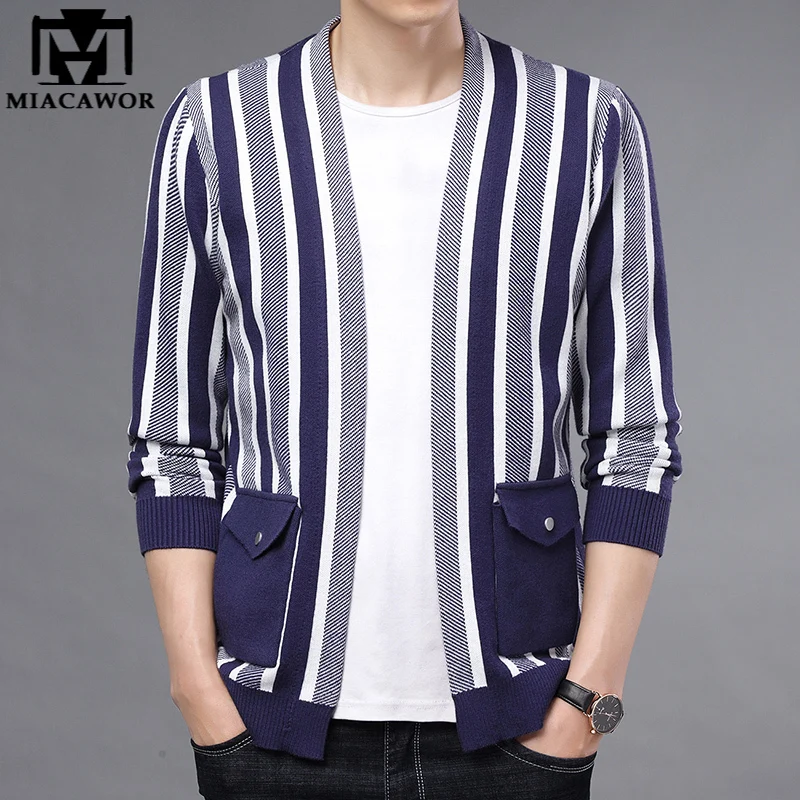 

New Top Quality Brand Luxury Knitwear Cardigan Male Autum Winter Striped Sweater Korean Casual Coats Jacket Men Clothing Y359