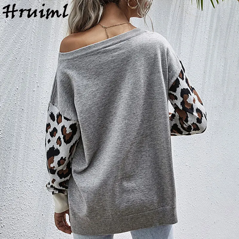 

Woman Sweaters Autumn Fashion Leopard Patchwork Print Long Sleeve O Neck Casual Loose Sweater Mujer Winter Clothes Women 2020