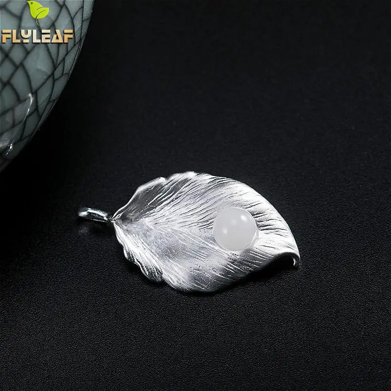 Подвески Flyleaf из настоящего серебра 925 пробы с нефритовой капелькой Листья для