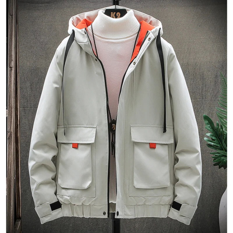 

New Mens Autumn Hooded Jackets Fashion Solid Color Zipper Men's Jacket Coats Casual Long Sleeve Male Outerwear Street Trendy