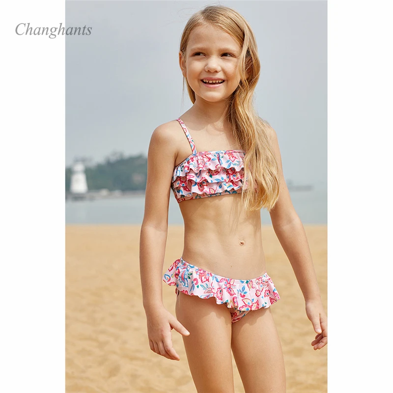 Новая модель комплект бикини для девочек детский купальный костюм из двух