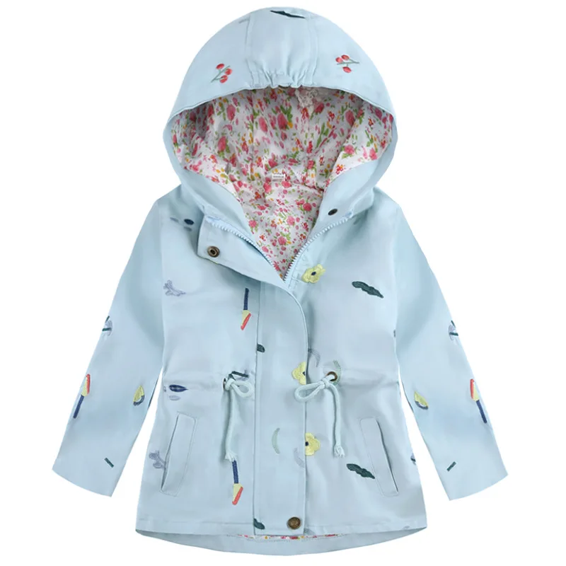 

2021 Spring Autumn Girls Windbreaker Coat Jackets Baby Kids Flower Embroidery Hooded Outwear Baby Girls Coats Jacket Clothing