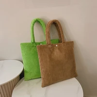 womens tote bag corduroy shoulder bags 2021 girl shopper purses fashion casual solid color large capacity simple style handbags