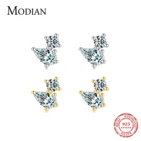 modian geometric water drop zirconia stud earrings 100 925 sterling silver tiny cute ear studs for women girl wedding jewelry
