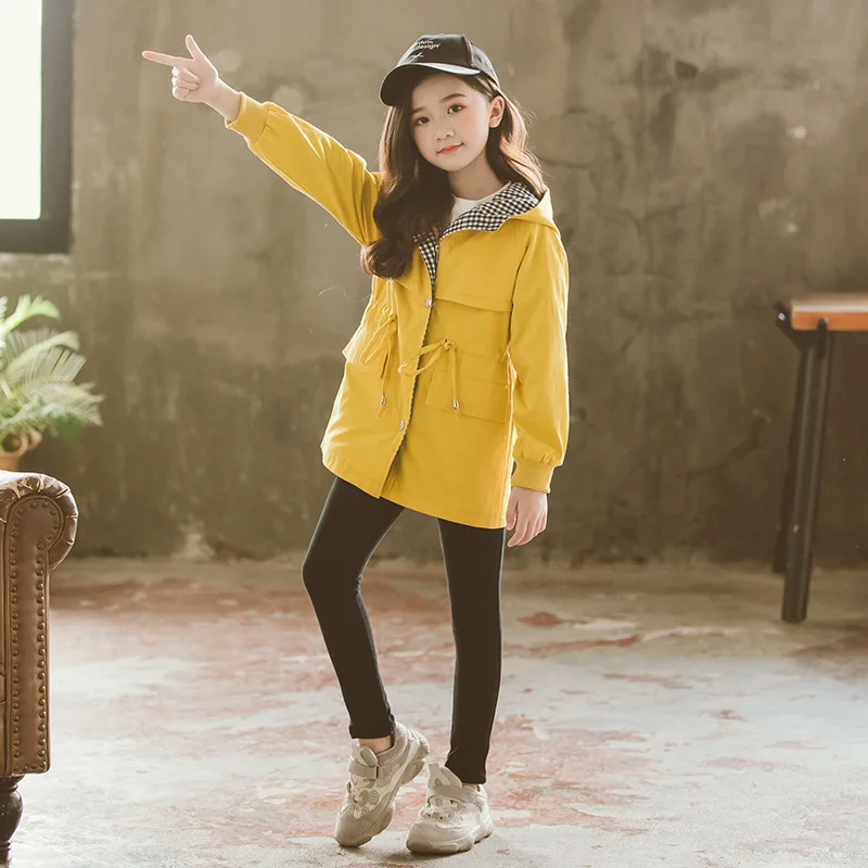 Плащ для девочек новинка 2019 куртка с капюшоном одежда девочек-подростков 10-12 лет