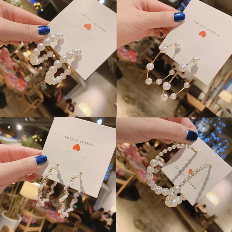 Простой золото Цвет металлические жемчужные серьги в виде колец мода большой