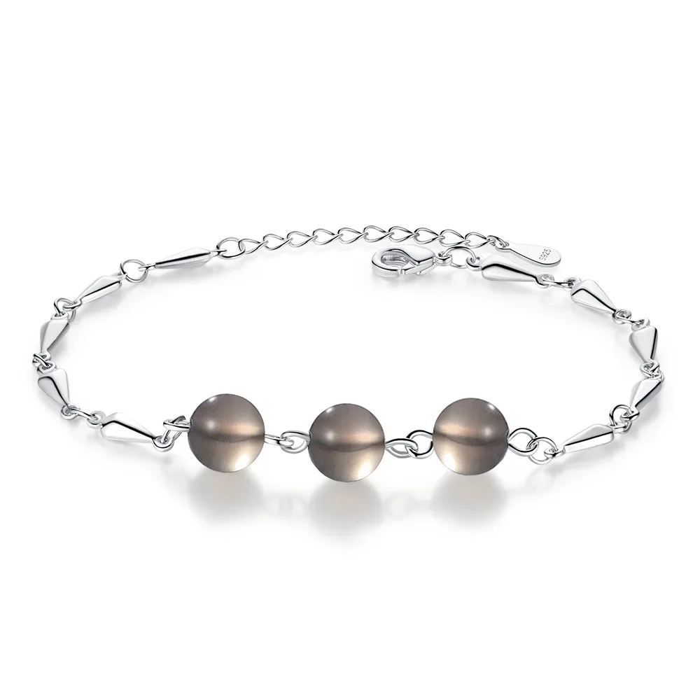 

Luxury Trendy Simple Round Grey Crystal 925 Sterling Silver Bracelet For Women Designer Dainty Jewelry Gifts