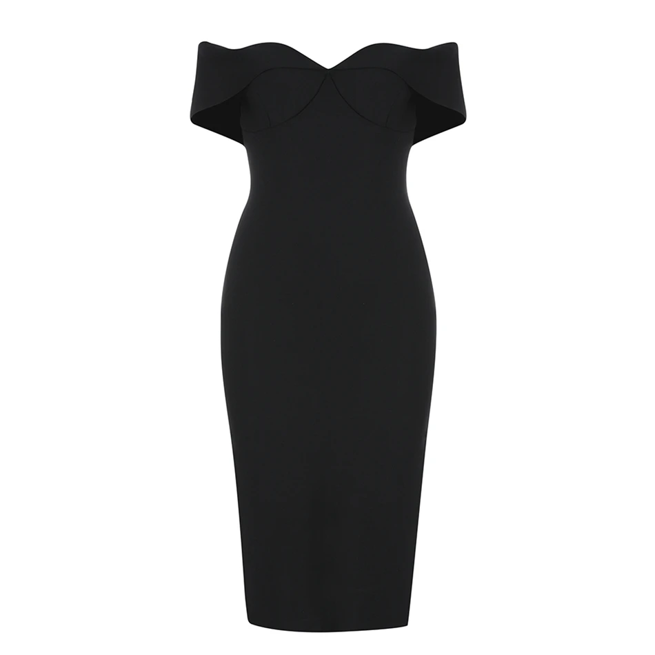 Женское платье с открытыми плечами облегающее средней длины в стиле Звезд для