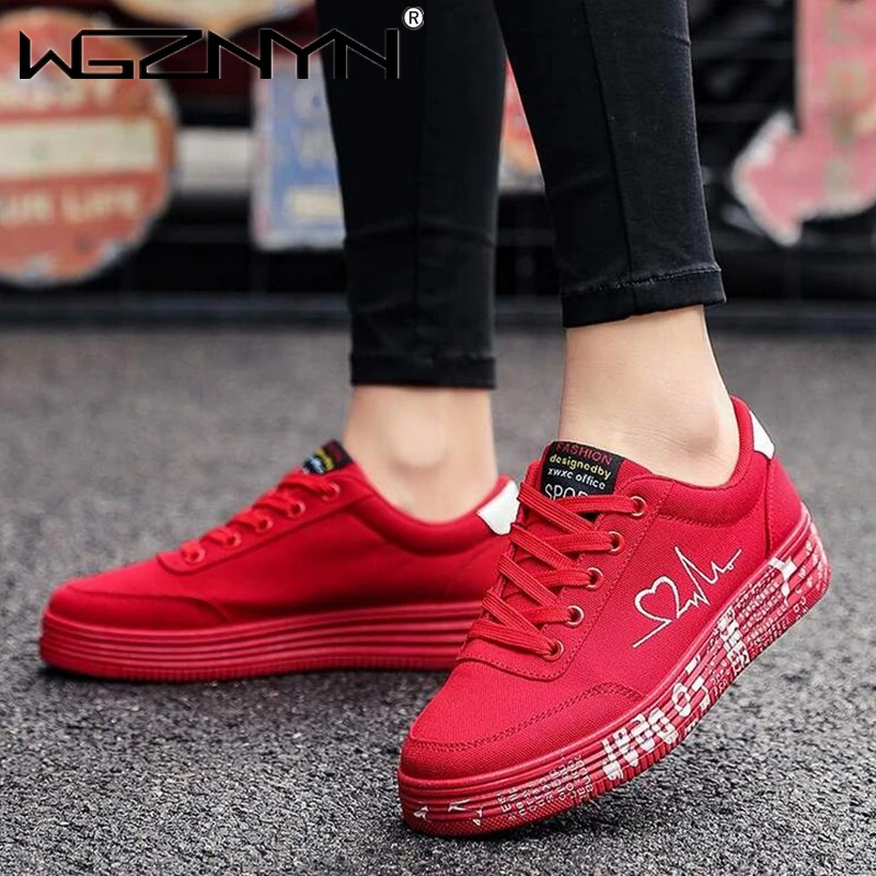 

Hot Sales Women Vulcanized Shoes Sneakers Ladies Lace-up Casual Shoes Woman Breathable Canvas Lover Shoes Graffiti Flat Shoes
