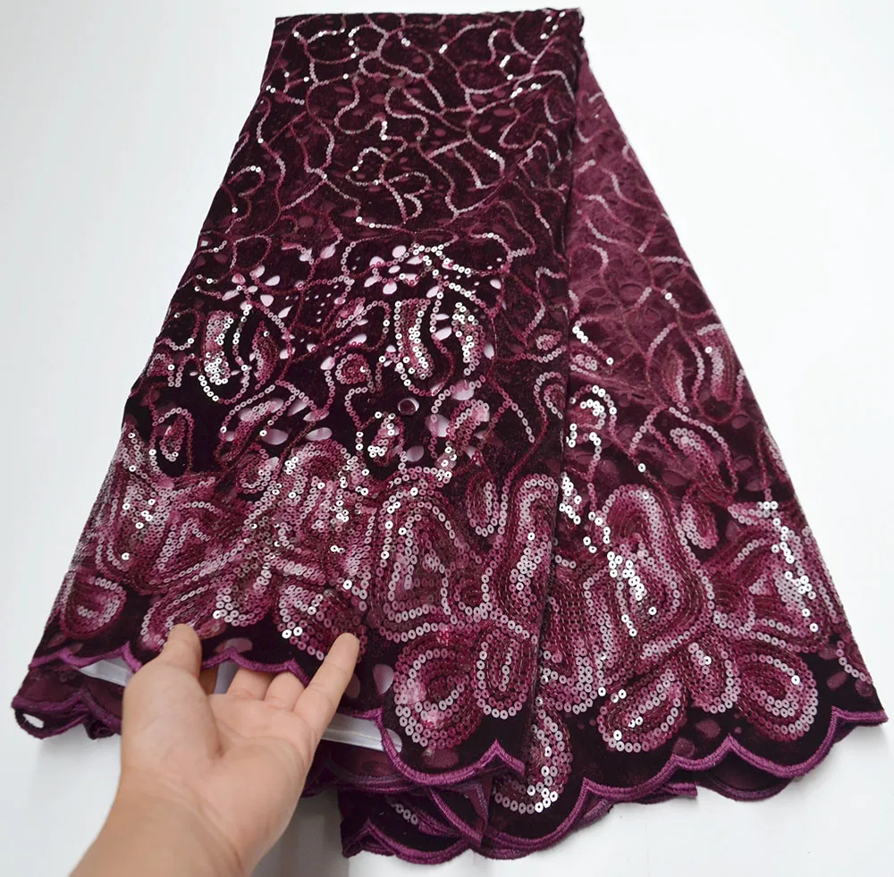 

Elegant African French Velvet Lace Fabric Royal Blue New Shiny Wedding Nigeria Lace Fabrics Ghana Celebration Dress With Sequins