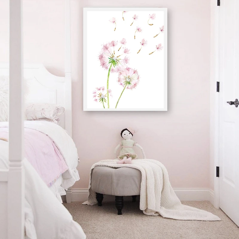 Домашний декор Картина на холсте принт одуванчика розовые Акварельные картины