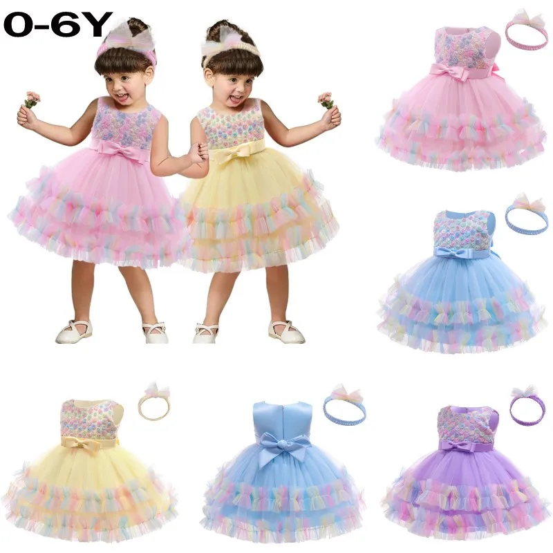 

Baby Girls Birthday Dress For 1 2 Year Newborn Baptism Pink Clothes Toddler Kid One Shoulder Elegant Christening Party Tutu Gown