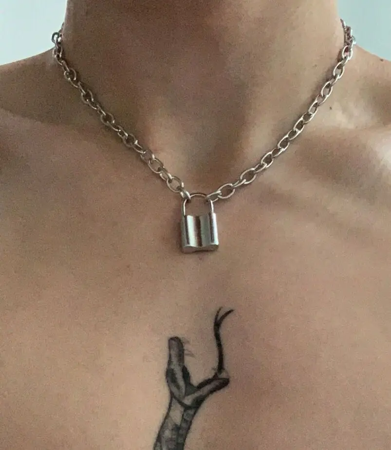 XIYANIKE Metal Pad Lock Pendant Long Necklace Brand New Rolo Cable Chain Women Men Collar Jewelry Choker | Украшения и аксессуары