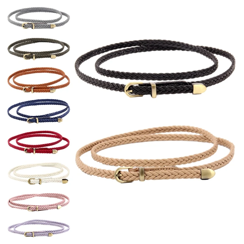 

Women Casual Knitted Pin Buckle Belt Woven Canvas Elastic Expandable Braided Stretch Belts Plain Webbing Strap