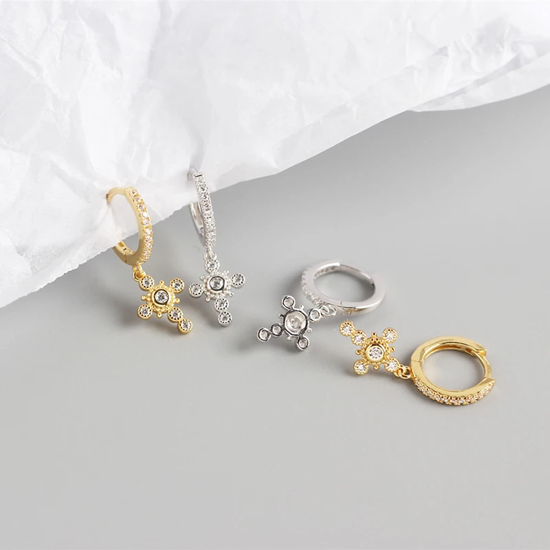 Женские серьги кольца из серебра 925 пробы с фианитами|Серьги-кольца| |