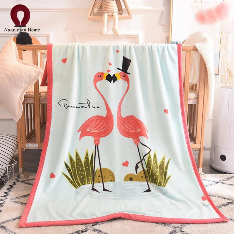 Фланелевое детское одеяло Love Flamingo двойное плотное с облаком светильник зеленое