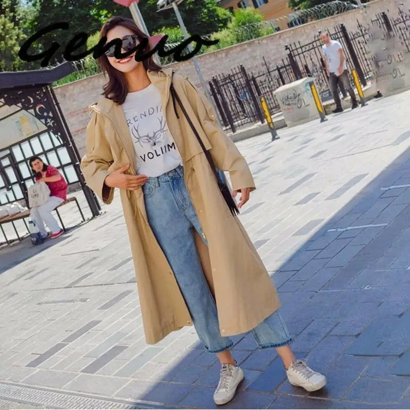 Ветровка женская на молнии однотонный плащ Тренч свободного покроя длинная