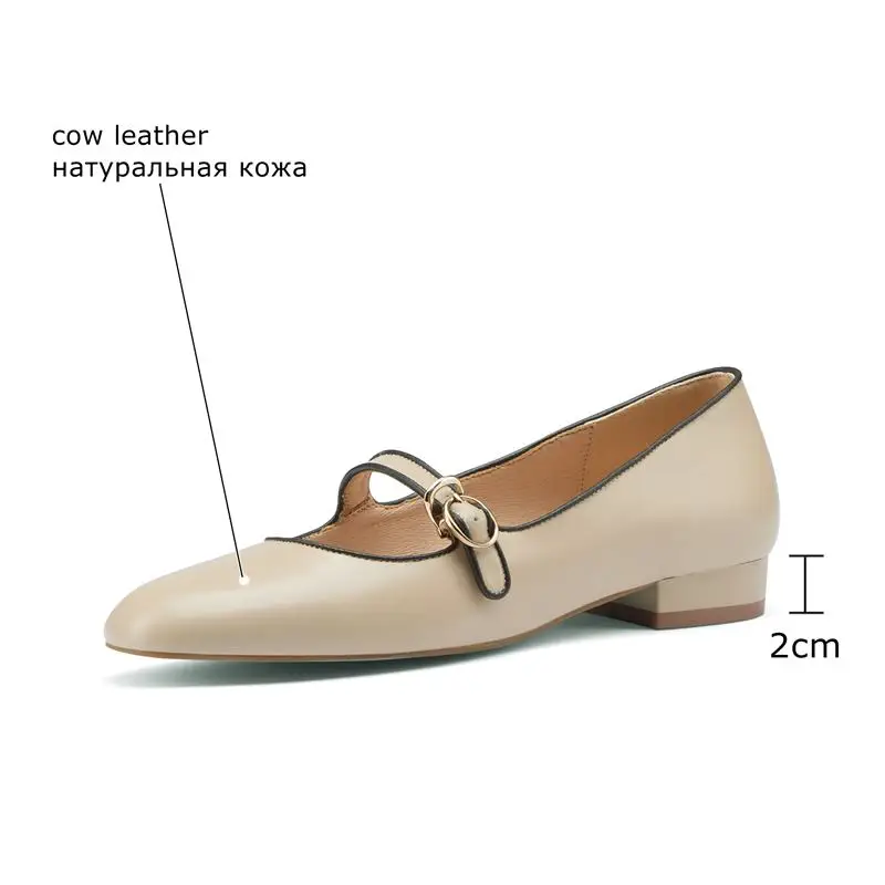 

ALLBITEFO round toe natural genuine leather women heels thick heel spring fashion women's low heel shoes high heels