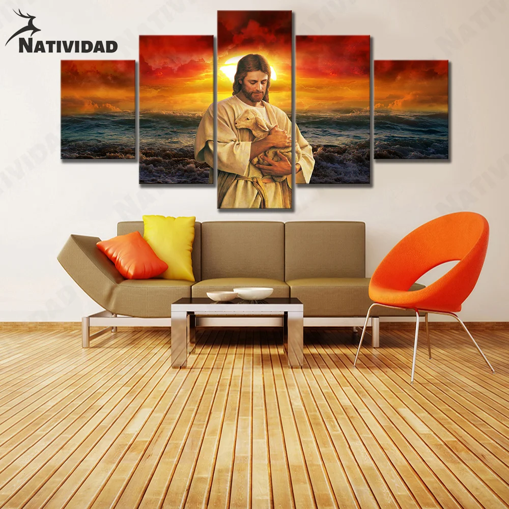 

God Hugs Little Sheep Picture Print Poster Religious Belief Canvas Painting Wall Stickers Bedroom Balcony Home Aesthetic Decor