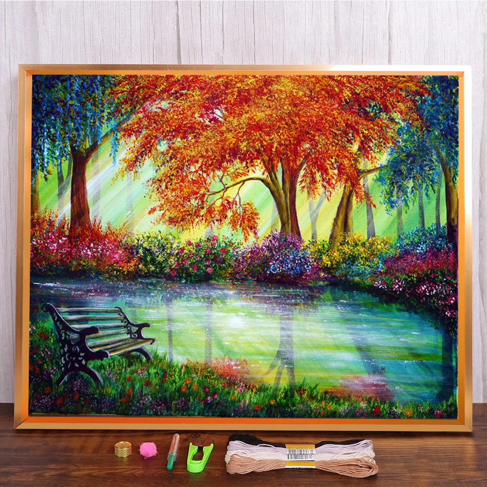 

Natural Scenery Contemplation Printed Water-Soluble Canvas 11CT Cross Stitch Full Kit Embroidery DMC Threads Stamped