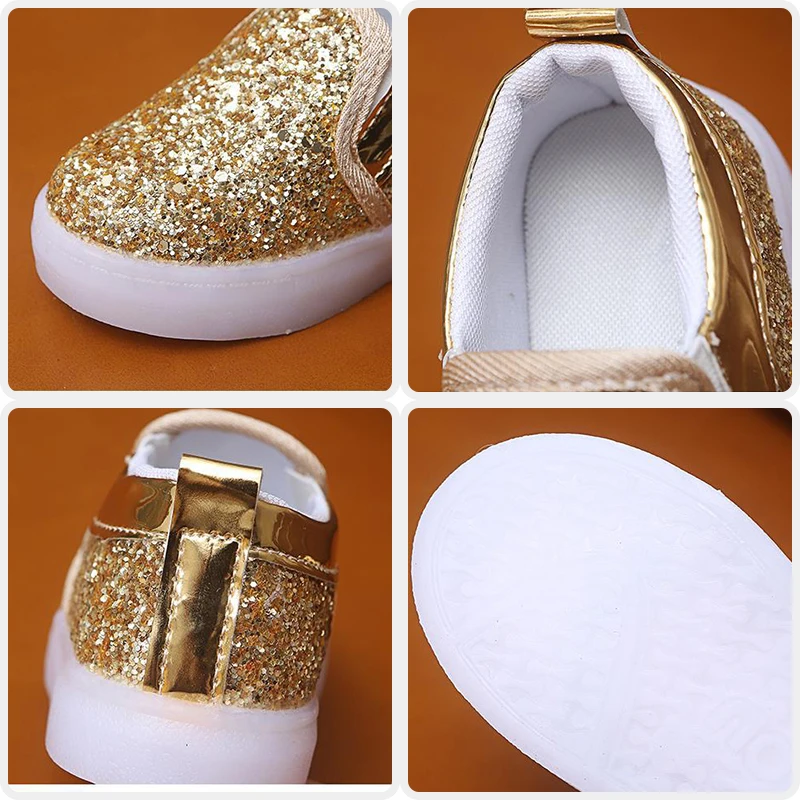 

Kids Shoes Children LED Shoes Bling PU Leather Loafers Girls Slip On Luminous Sole Bean Shoes Baby Boys Toddler Casual Sneakers