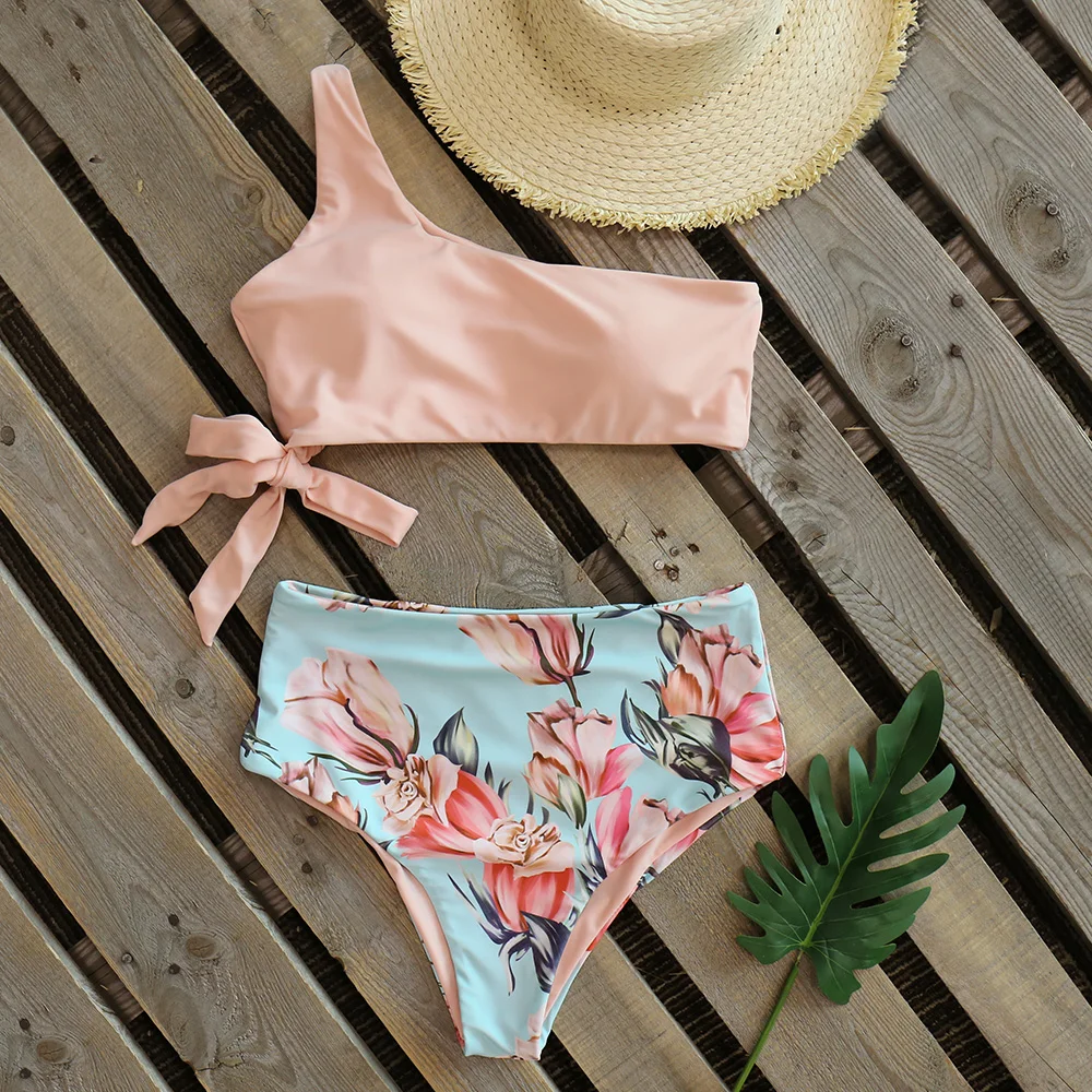 

Sexy Bikinis Women 2021 New One Shoulder Swimwear High Waist Swimsuit Bandage Bathing Suits Beach Wear Biquini Female