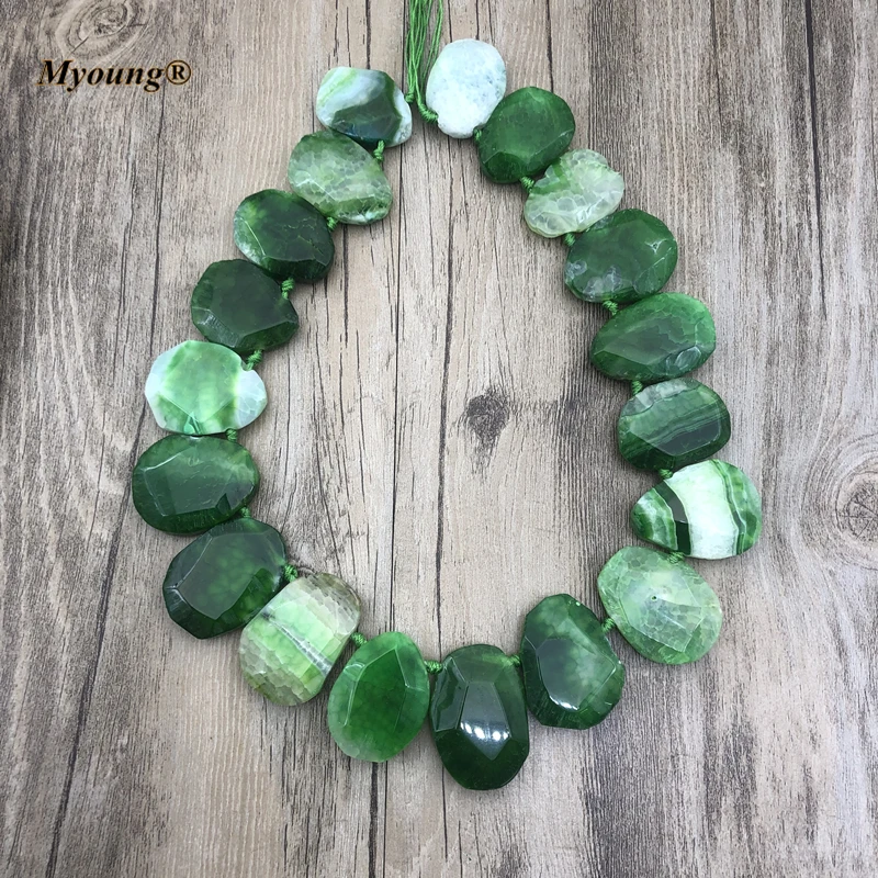 Water Drop Faceted Grass Green Dragon Veins Agates Large Pendant Beads For Jewelry Top Drilled MY1238