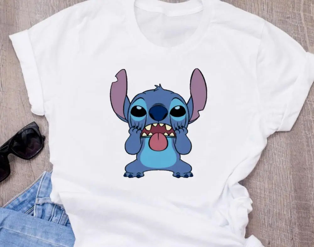 Женская модная футболка с милым рисунком из мультфильма Disneys Lilo Stitch Harajuku Kawaii Футболка с принтом милые повседневные топы - Цвет: T-shirt