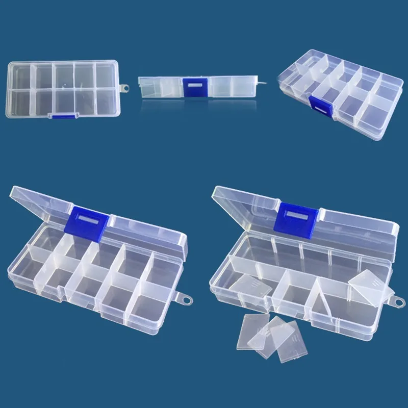 

1pcs Plastic Storage Jewelry Box Compartment Adjustable Container for Beads earring box for jewelry rectangle Box Case