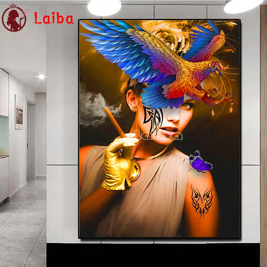 

Фэнтези Татто красота и Орл, DIY алмазная живопись вышивка, бриллиантовая вышивка, 100% полная квадратная круглая вышивка