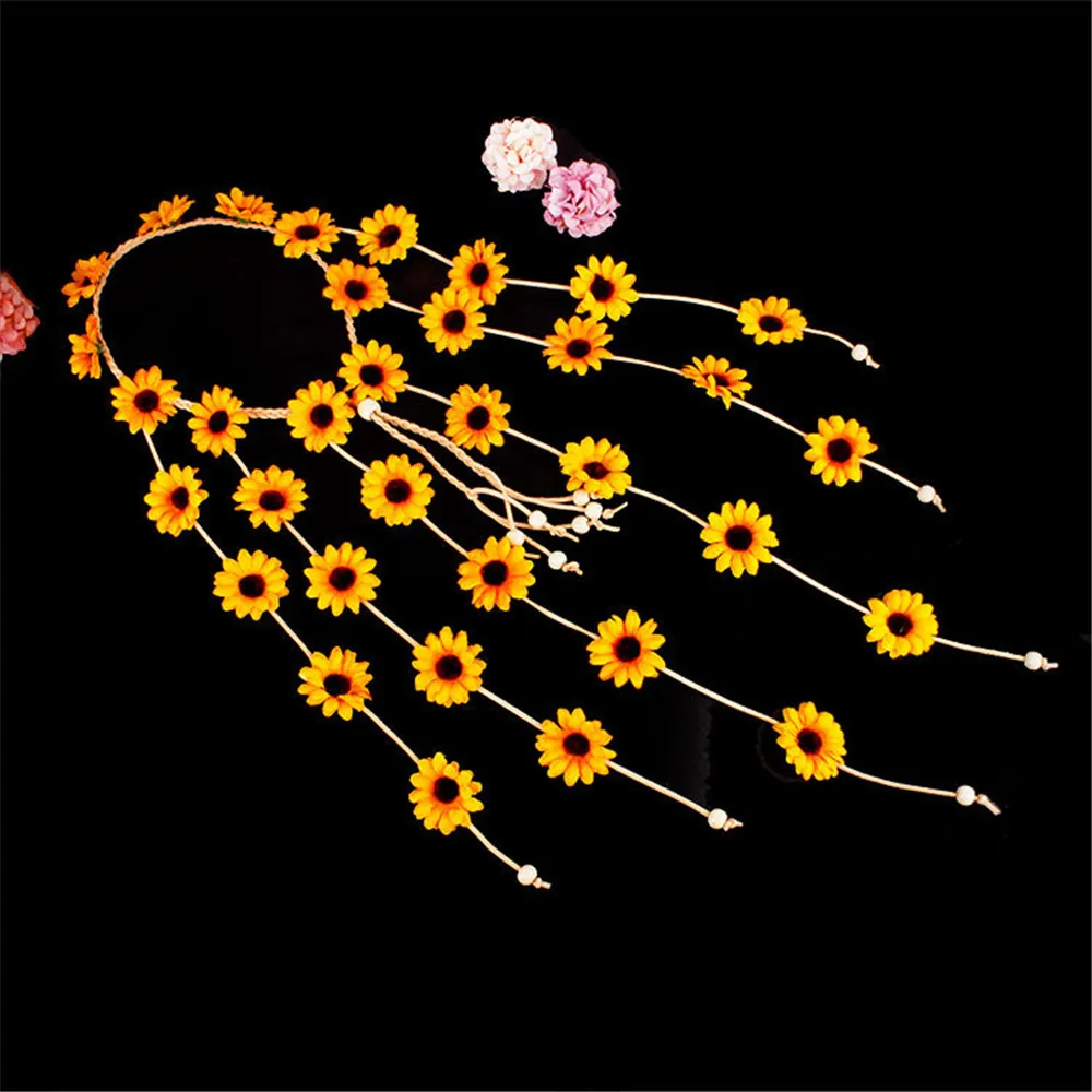 

7 Color Flower Headband Festival Women Adjustable Headdress Boho Hair Accessories Sunflower Hair Band Floral Garland For Hair