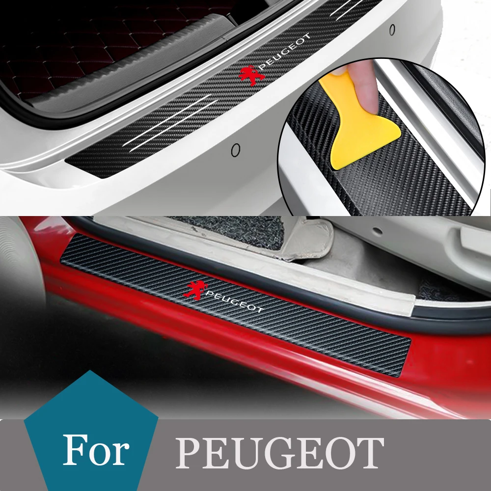

For Peugeot 206 207 208 306 307 308 508 106 107 108 2008 3008 5008 Rear Trunk Car Door Sill Scuff Plate Carbon Fiber Stickers