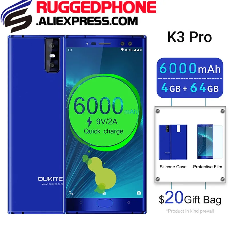 Oukitel K3 Pro 5 &quotдвойной 2.5D экран MT6763 Восьмиядерный 4 Гб 64 6000 мАч смартфон камеры s 13 МП