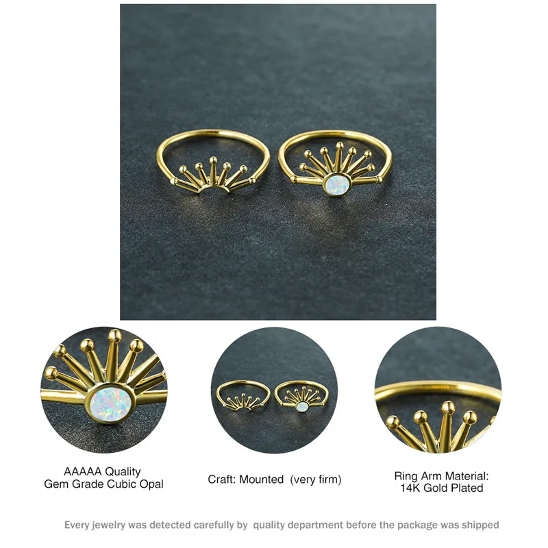 

Luxury Female White Opal Small Ring Set Charm Gold Color Thin Wedding Earrings Cute Round Stone Sun Engagement Rings For Women