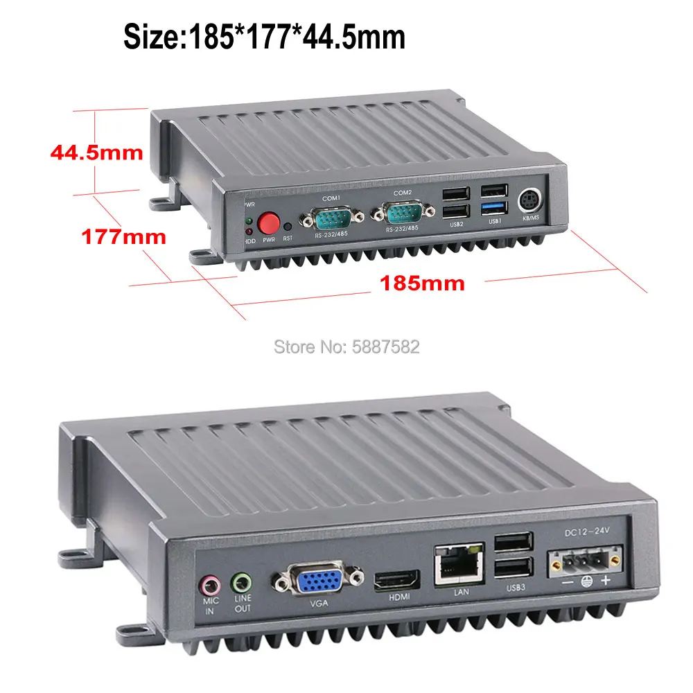 Четырехъядерный процессор Celeron J1900 1U встроенный безвентиляторный ПК компьютер 2