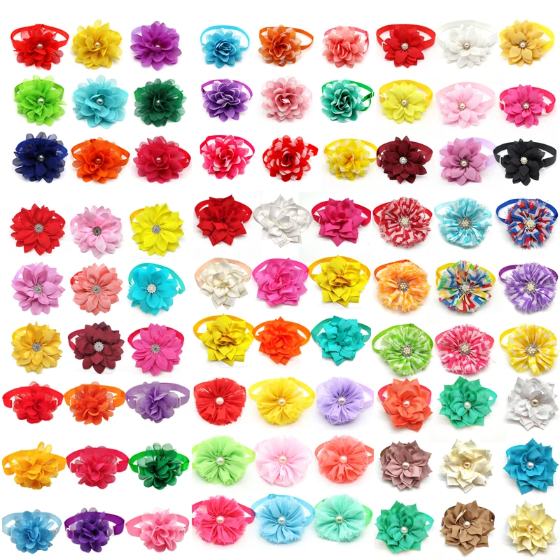 

50 Pc Pet Product Mix Flower Style Dog Bow Ties Adjustable Pet Dog Collar Bowties Pet Supplies Dog Grooming Accessories Bow Tie