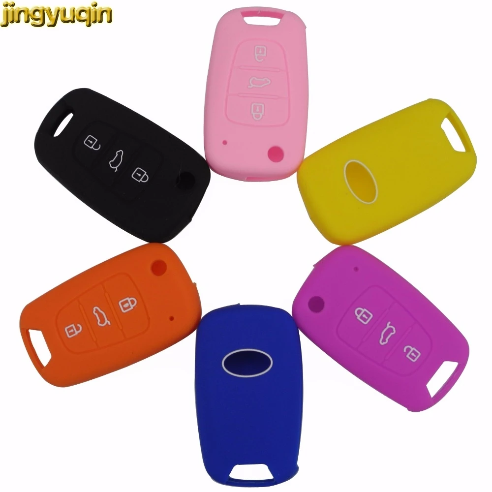 

Jingyuqin 50ps/lot Silicone Car Styling Key Cover For Kia RIO K2 K5 Sportage Sorento Hyundai i20 i30 i35 iX20 iX35 Solaris Verna