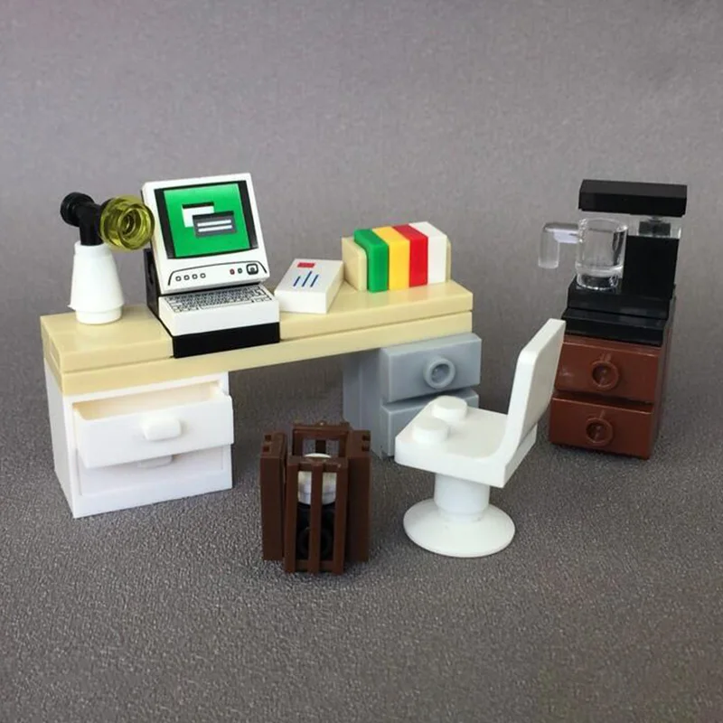 Кубики MOC сделай сам аксессуары для одного города стол офиса компьютерная книга
