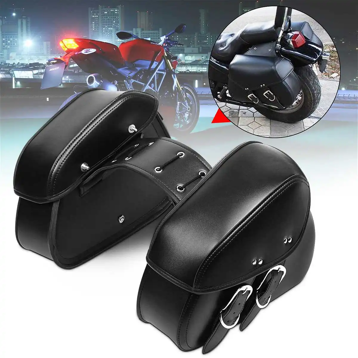 

2PCS Universal Motorcycle Bag Motorcycle Saddlebags Side Tool Bag Luggage PU Leather Waterproof Bag Motorcycle Accessories