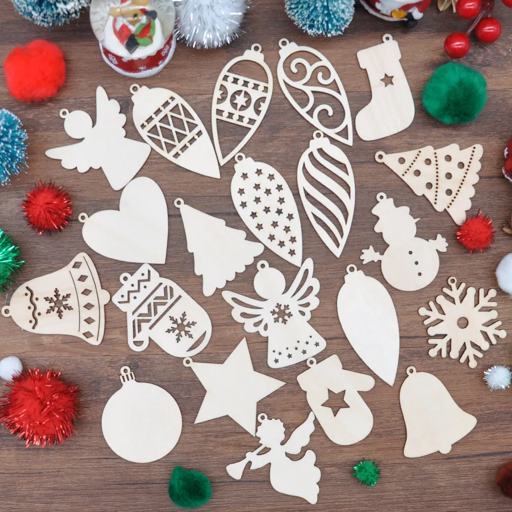 

Деревянный чип Рождественская елка висячие украшения Pendan QITAI 24/25 шт DIY скрапбук детские подарки снеговик дерево форма украшения WF328