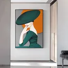 Современная оранжевая модная женская настенная Картина на холсте Минималистичная абстрактная шляпа постер для девушек картина для привлекательной леди домашний декор для комнаты