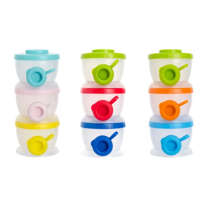 

425F Useful 3 Compartments Baby Milk Powder Stackable Storage Airtight Food Container