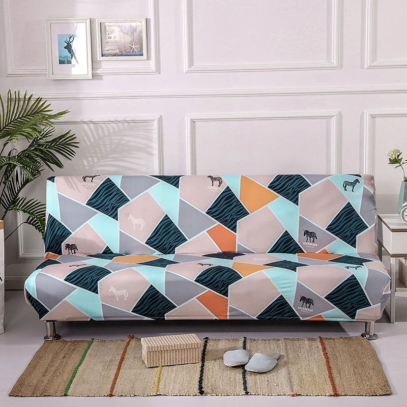 

Folding All-wraped Sofa Bed Cover Elastic Stretch Armless Sofa Cover Geometric Printed Loveseat Sofa Towel For Living Room